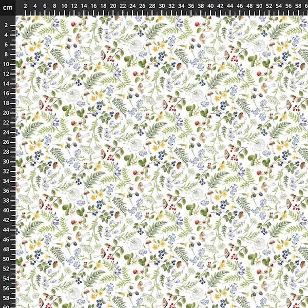 Country Mouse ~ Deborah Edwards ~ Northcott ~ Floral Fern ~ White