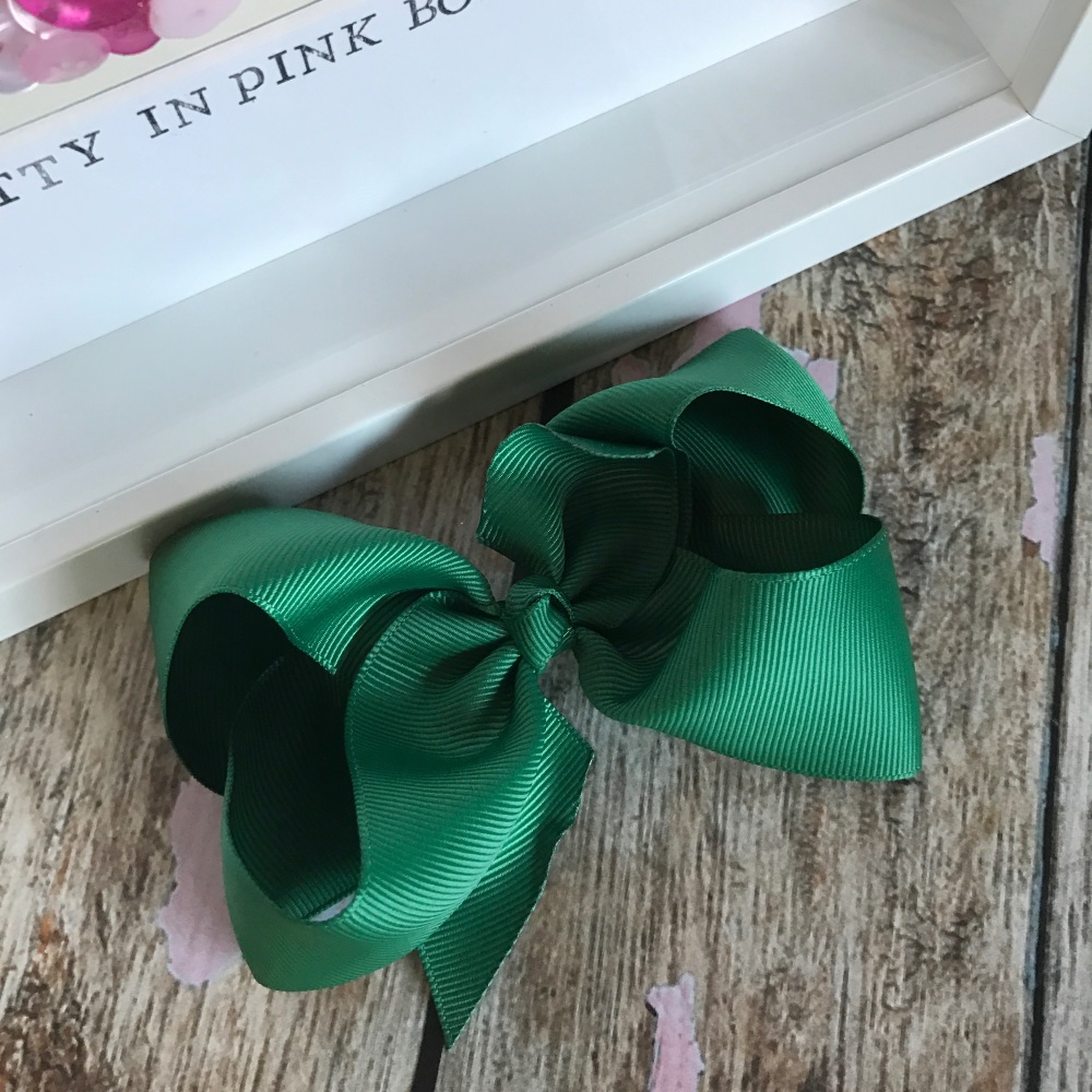 4" Boutique Bow On Croc Clip ~ Forrest Green
