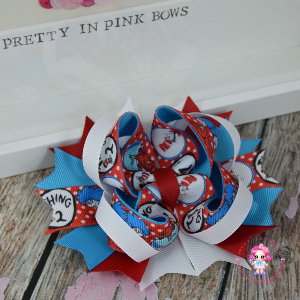Princess Bow - Cat In The Hat, Thing 1 & Thing 2 ~ On Croc Clip