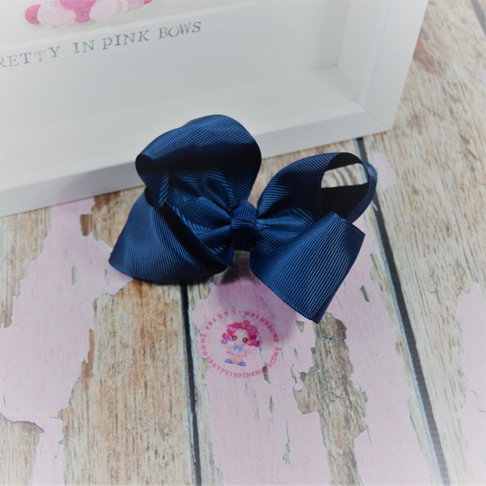 4" Boutique Bow On Croc Clip ~ Navy