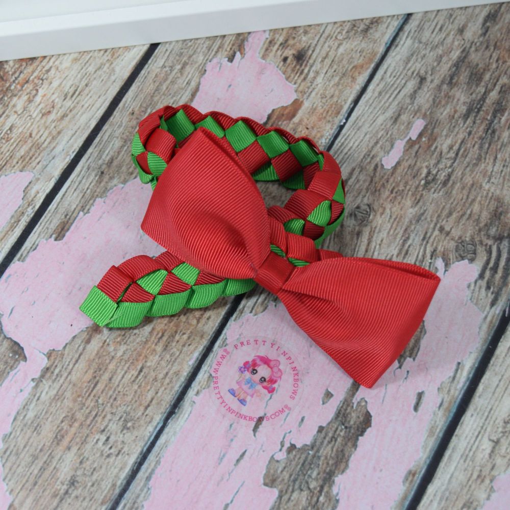Medium Bun Wrap ~ Red and Green With Red Minnie Bow