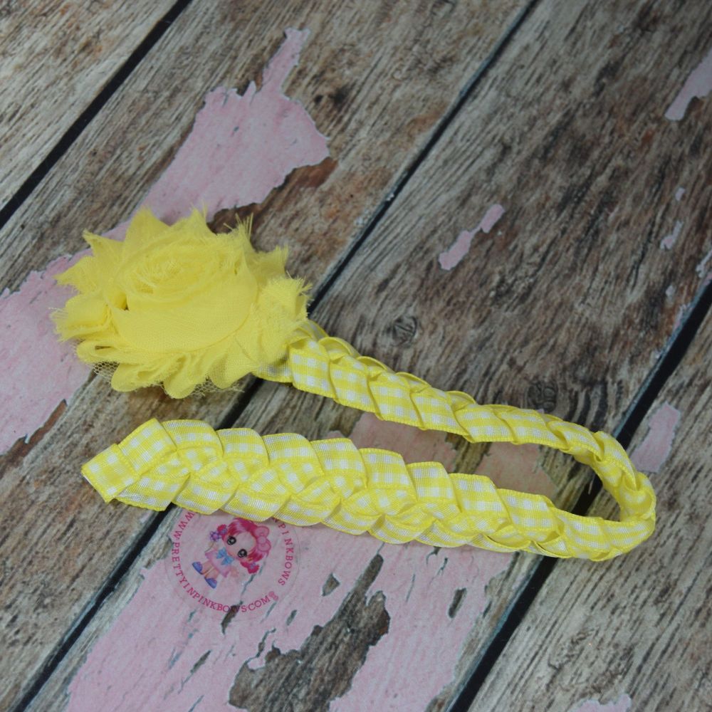 Medium Bun Wrap ~ Yellow Gingham With Shabby Flower