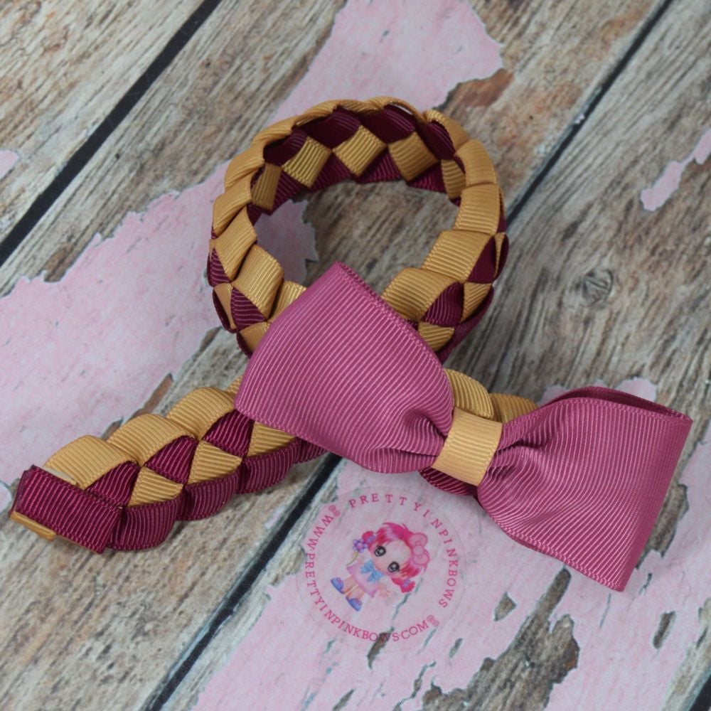 Medium Bun Wrap ~ Wine And Old Gold With Wine Minnie Bow