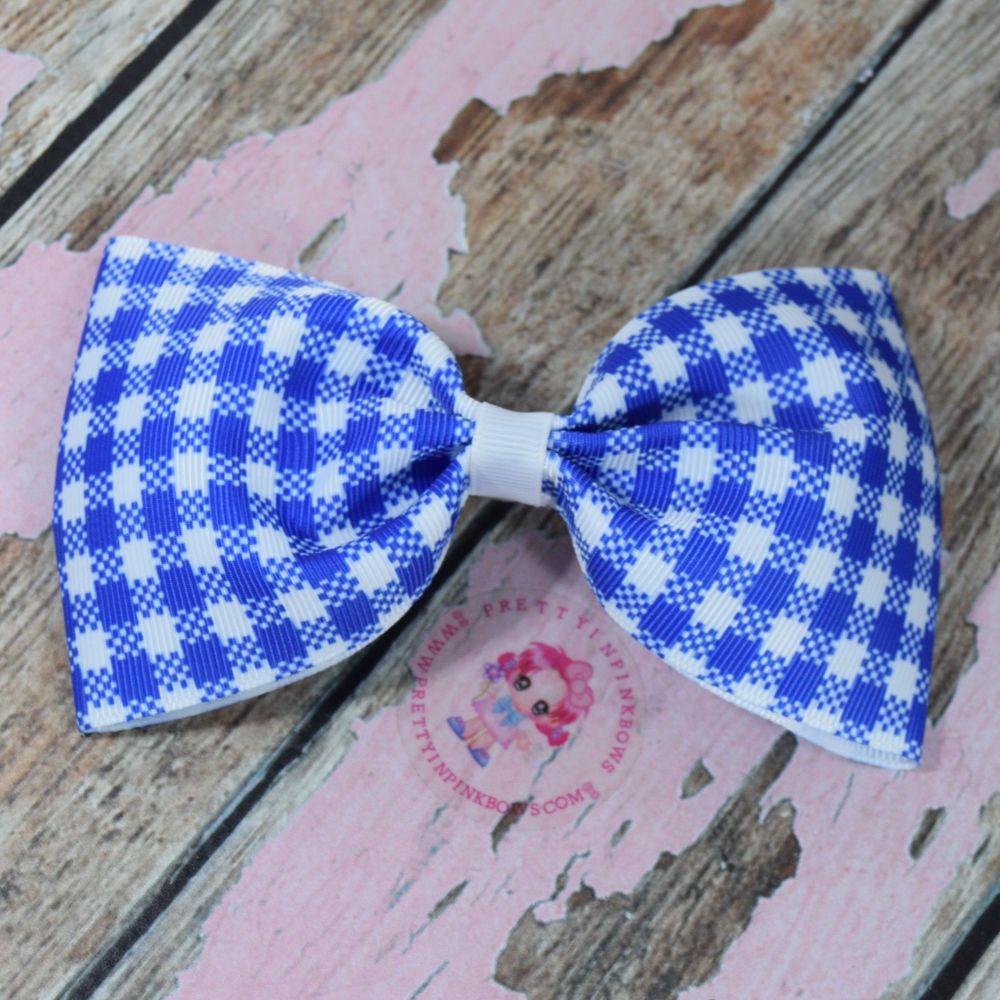 Large Minnie Bow On Croc Clip ~ Royal Blue Gingham