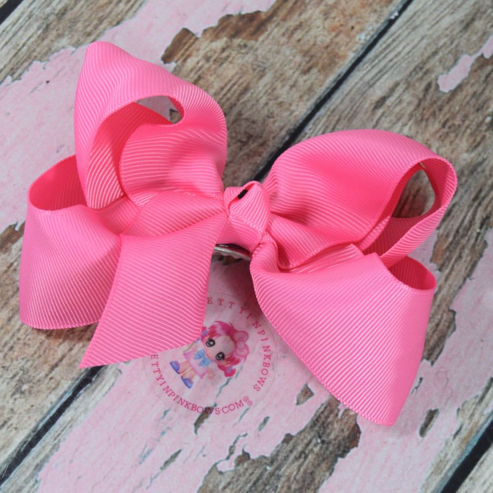 4" Boutique Bow On Croc Clip ~ Geranium Pink