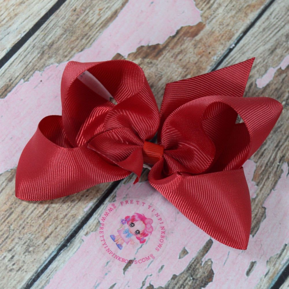 4" Boutique Bow On Croc Clip ~ Ruby Red