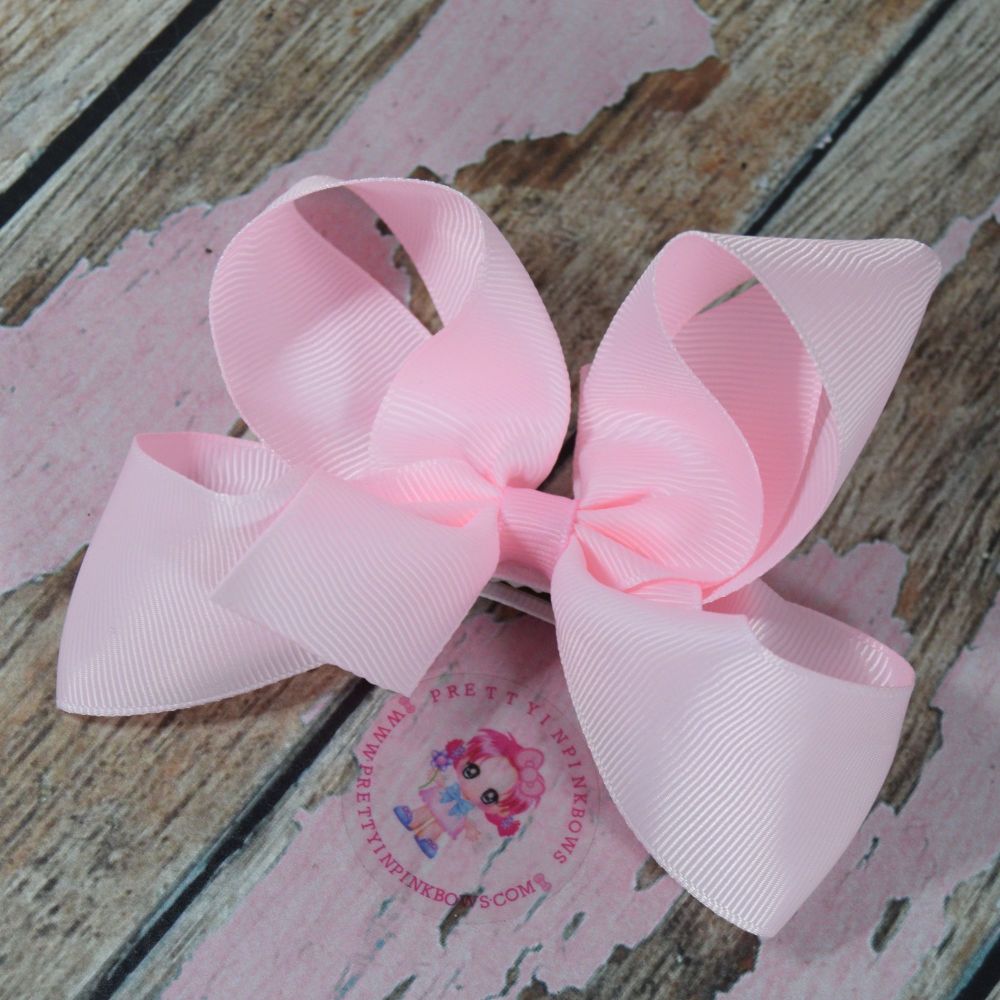 4" Boutique Bow On Croc Clip ~ Pearl Pink