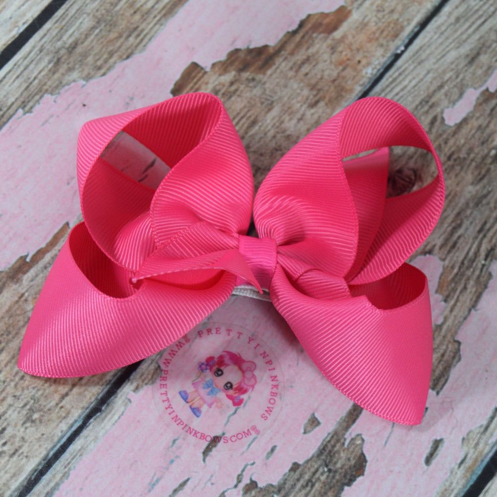 4" Boutique Bow On Croc Clip ~ Hot Pink