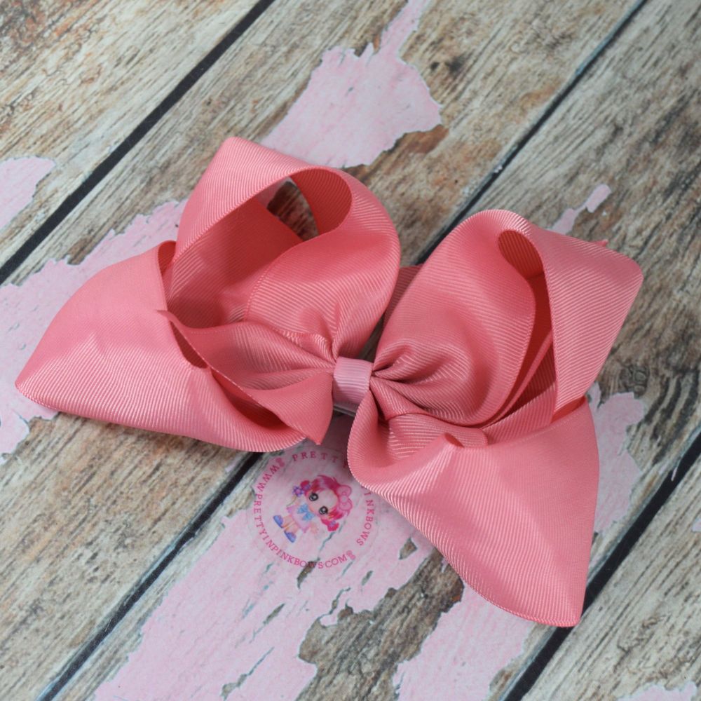 6" Boutique Bow On Croc Clip ~ Light Coral