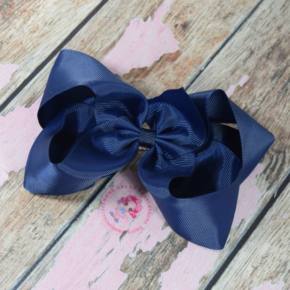 6" Boutique Bow On Croc Clip ~ Navy