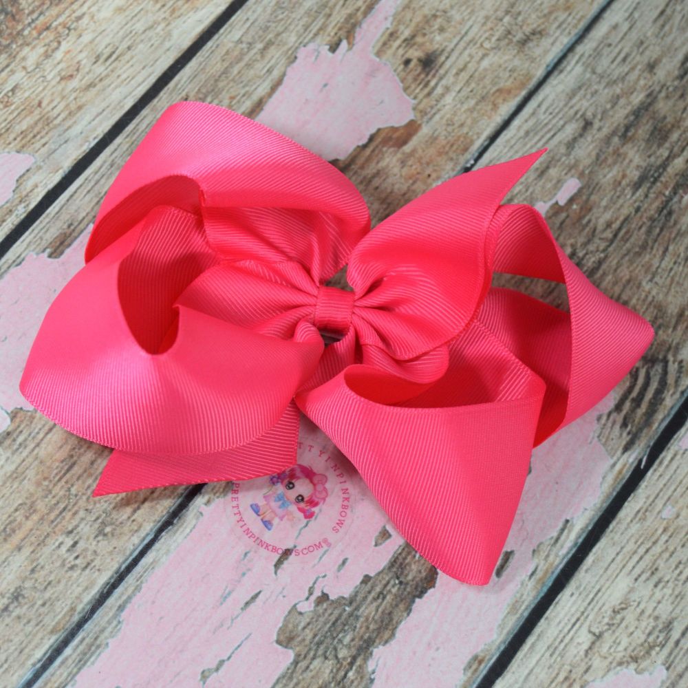 6" Boutique Bow On Croc Clip ~ Shocking Pink