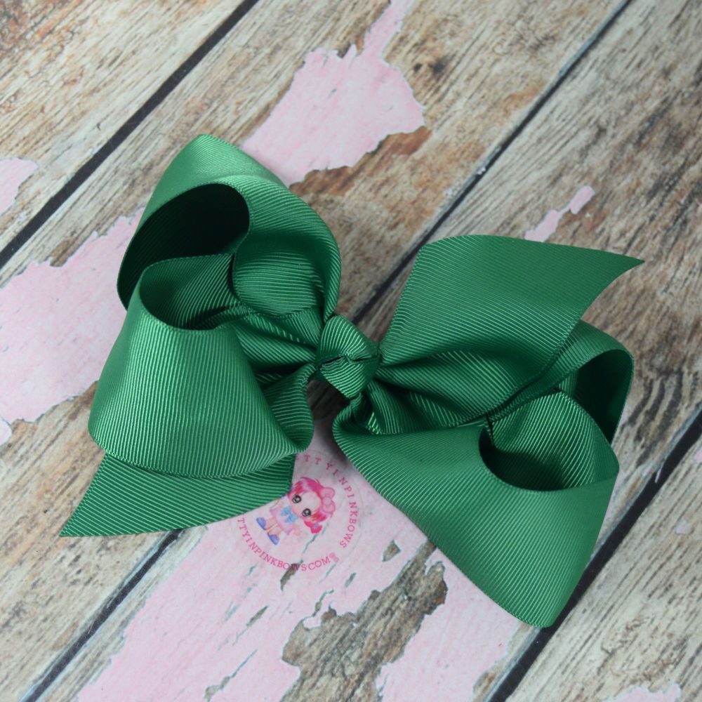 6" Boutique Bow On Croc Clip ~ Forrest Green