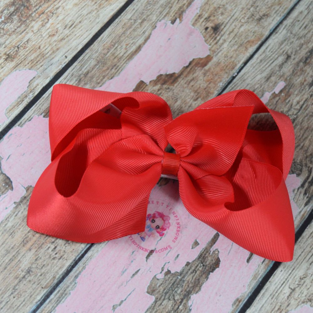 6" Boutique Bow On Croc Clip ~ Poppy Red