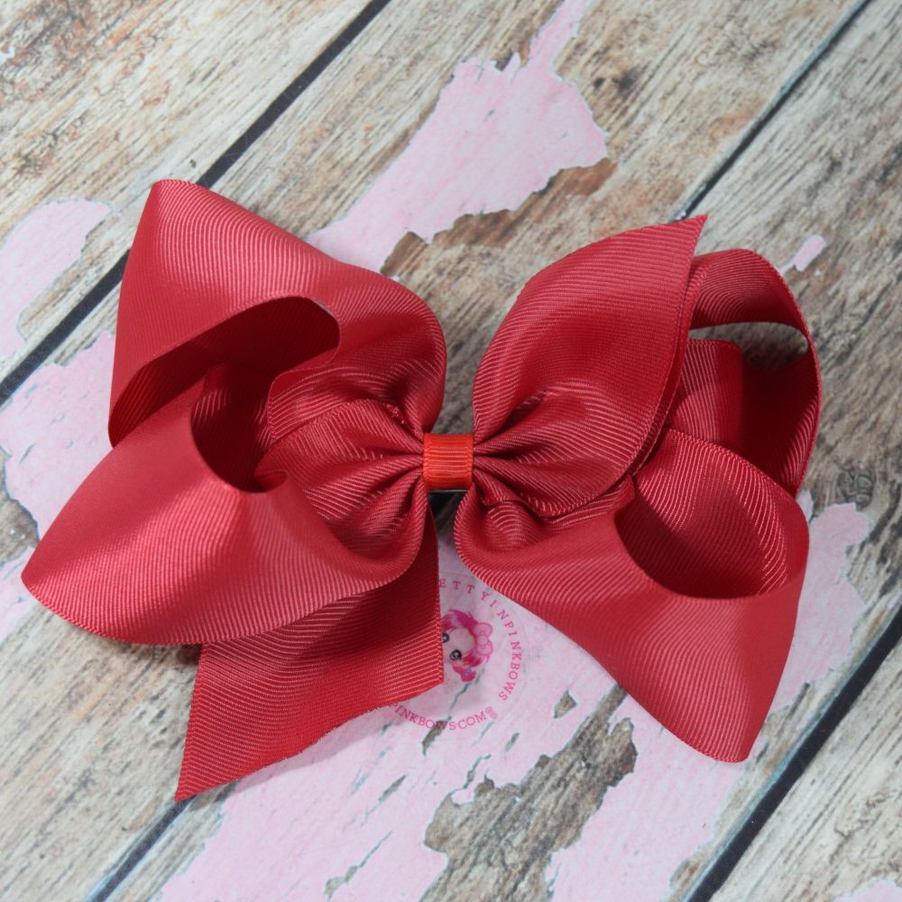 6" Boutique Bow On Croc Clip ~ Ruby