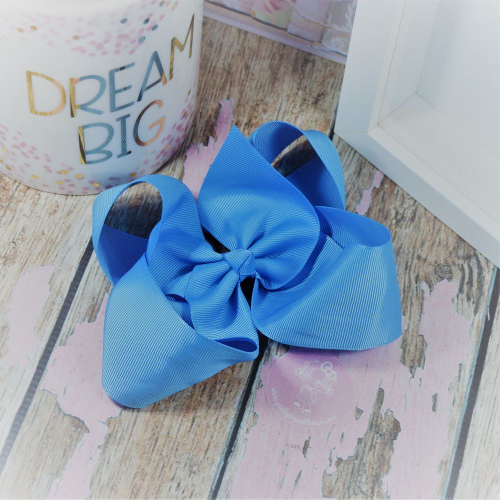 6" Boutique Bow on croc clip - Porcelain Blue