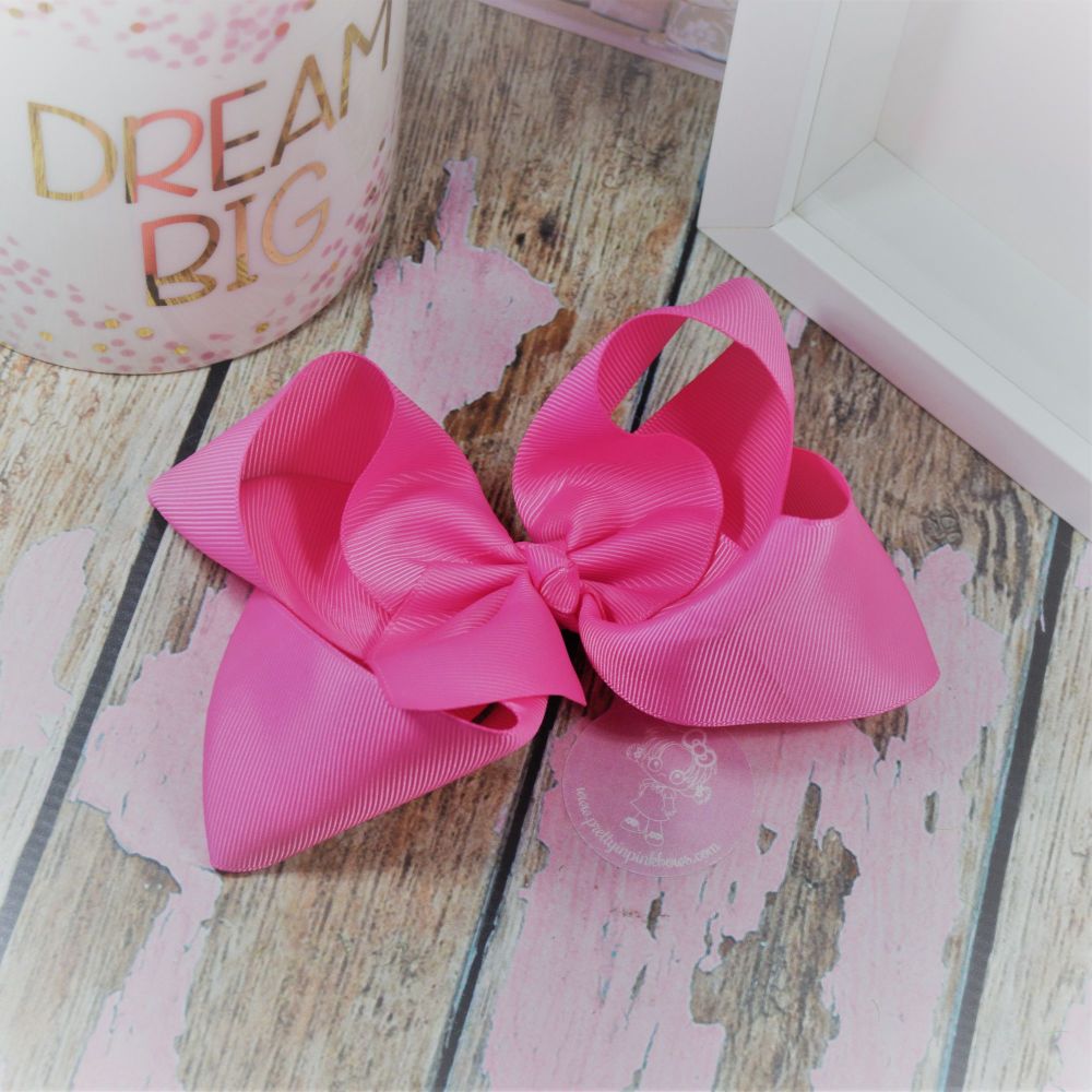 6" Boutique Bow on croc clip - Hot pink
