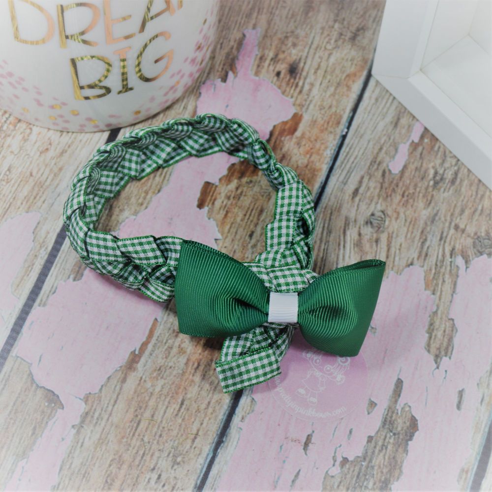 Medium Bun Wrap in Forrest Green Gingham and White ~ Minnie  Bow