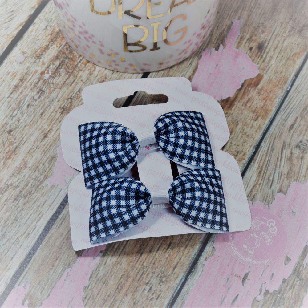 Minnie Bows in Navy gingham On Croc Clip 