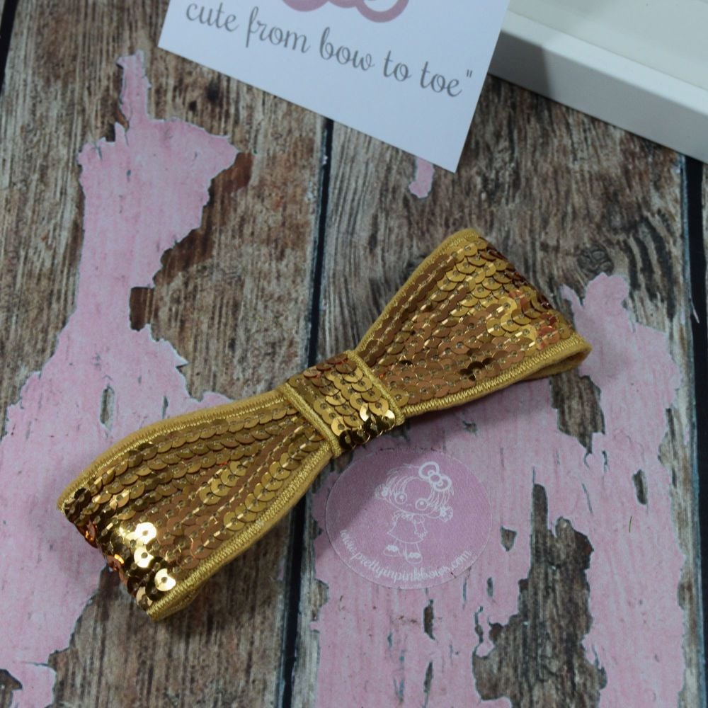 5" Sequin Bow Gold