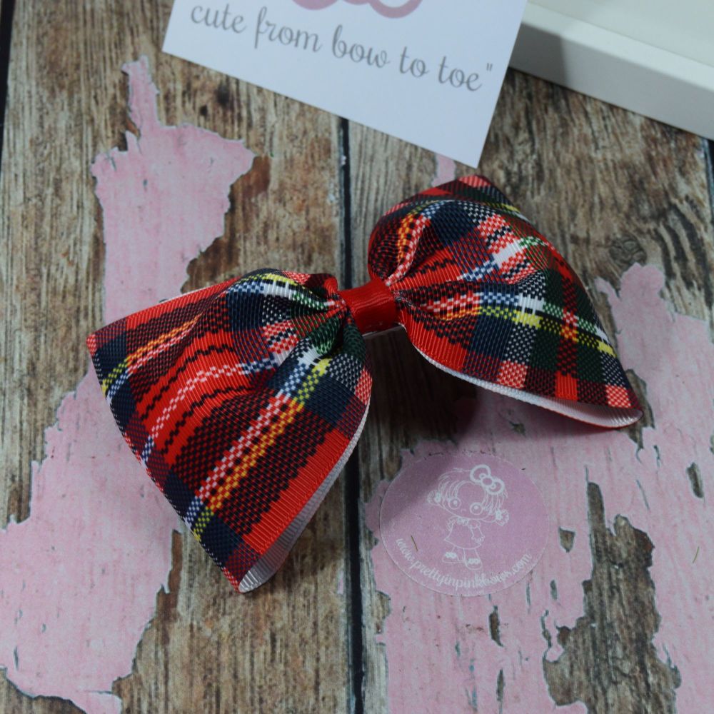 Large Minnie Bow Tartan with red centre