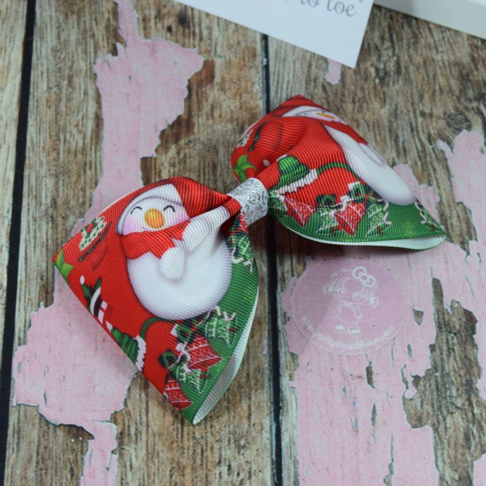 Large Minnie Bow Xmas Red Snowmen