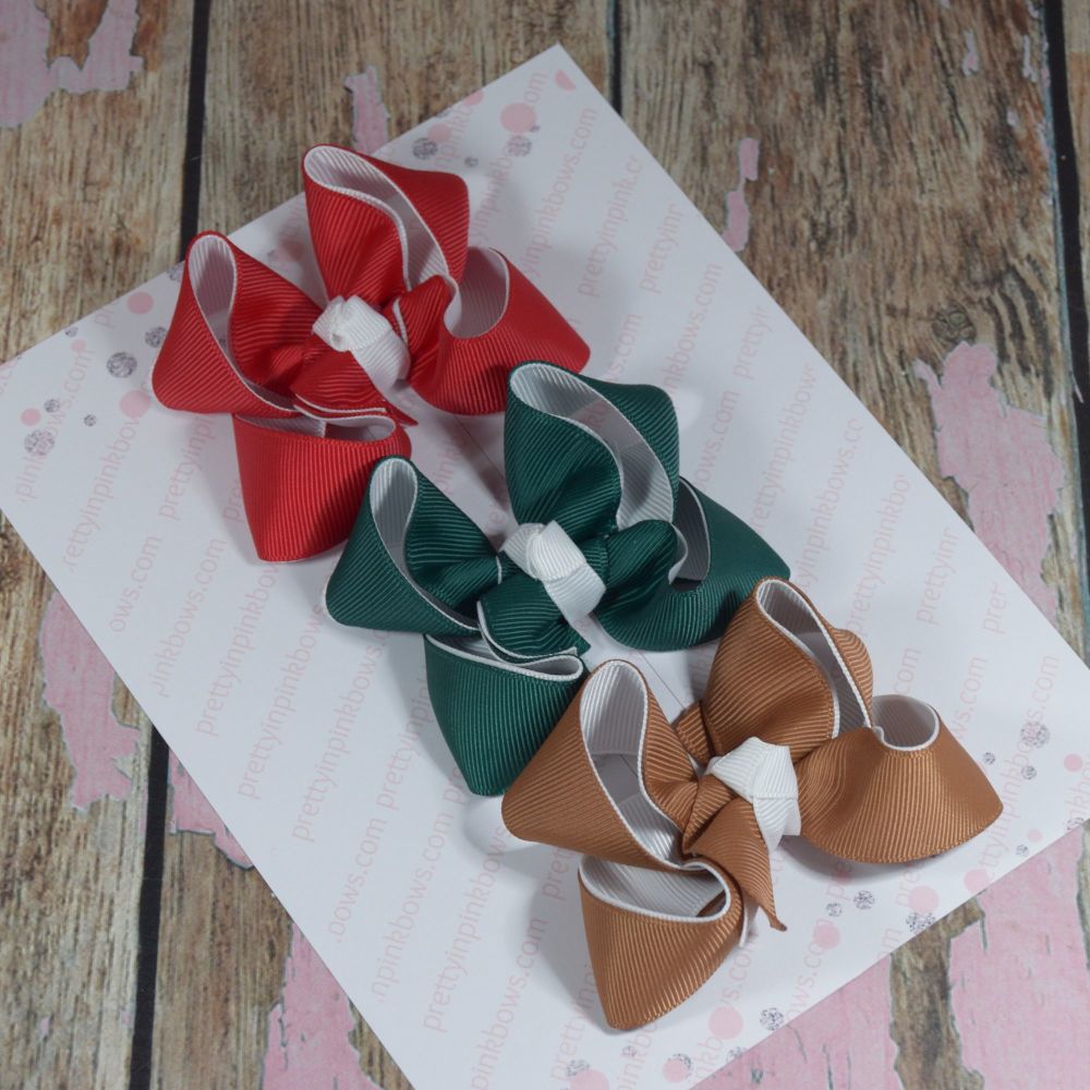 Double Layer Boutique Bow Set Red, Green & Gold 