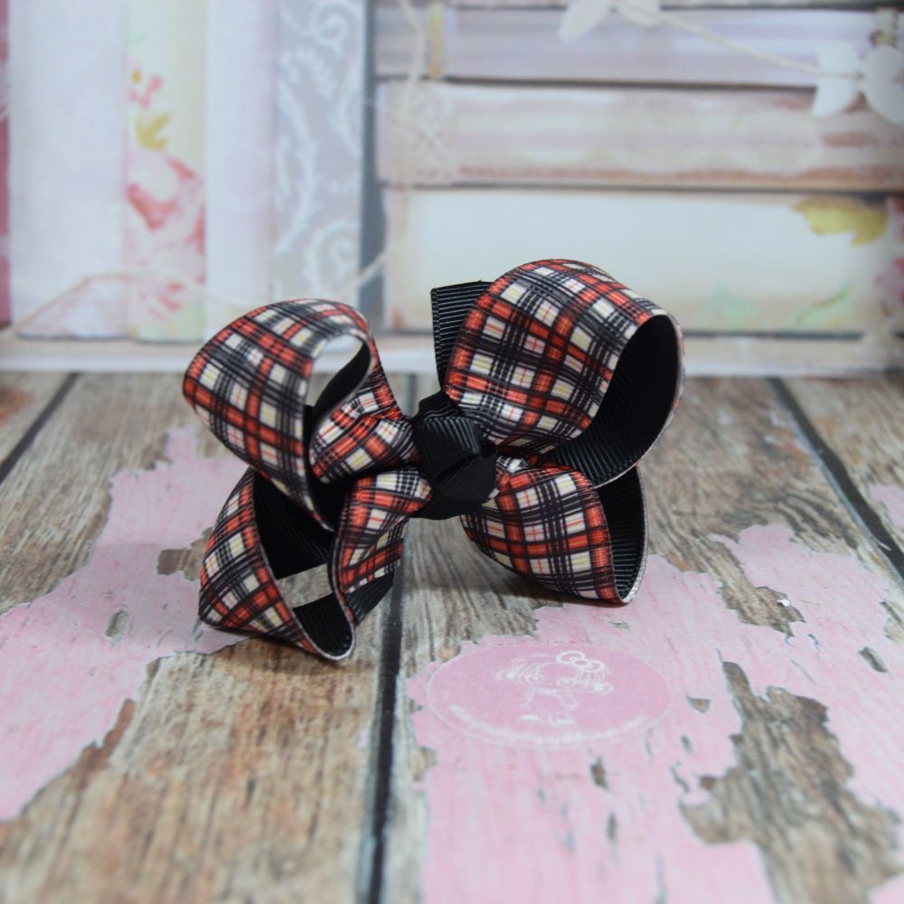 Double Layer Boutique Bow Tartan Red Off White & Black