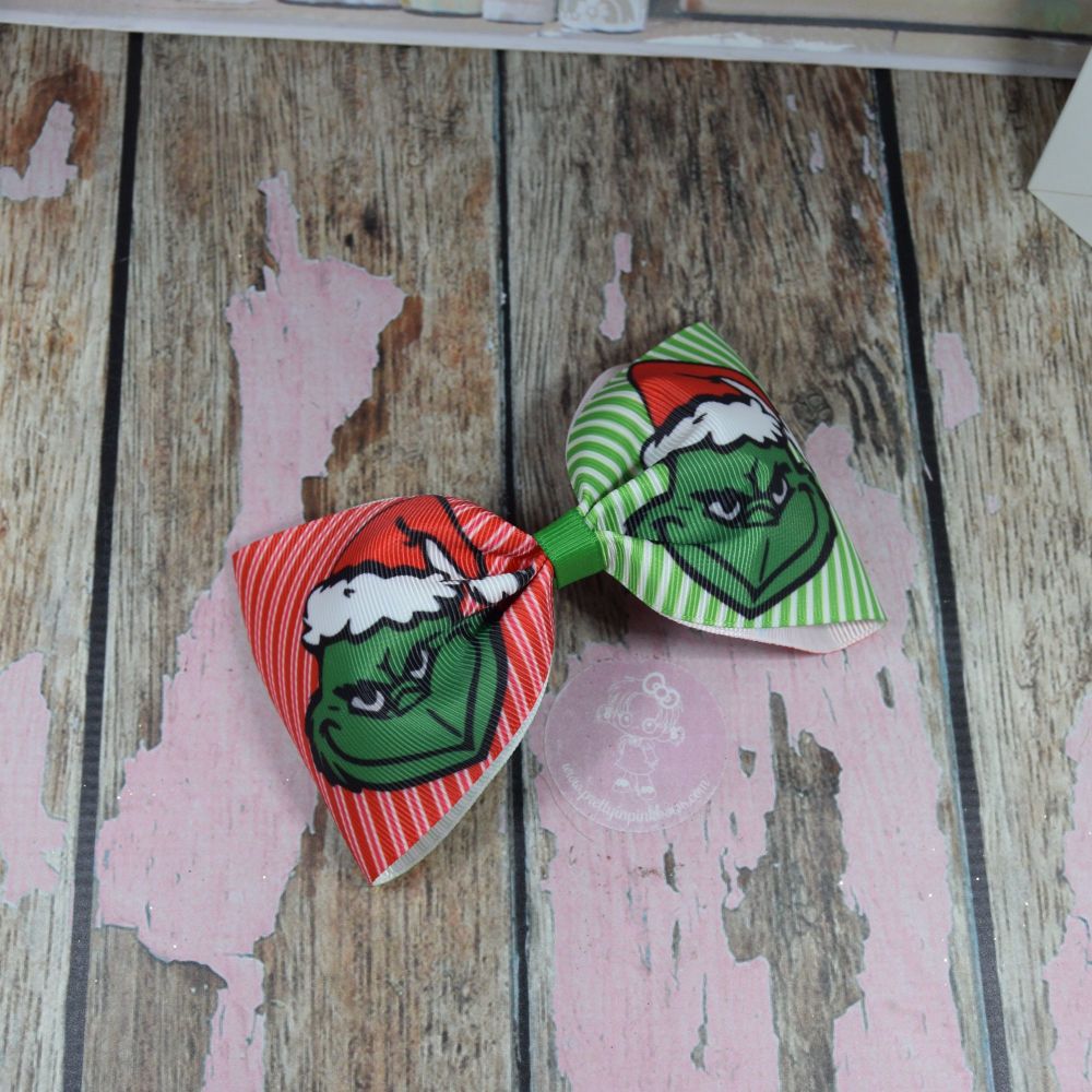 Green and Red Stripes The Grinch Large Minnie Bow