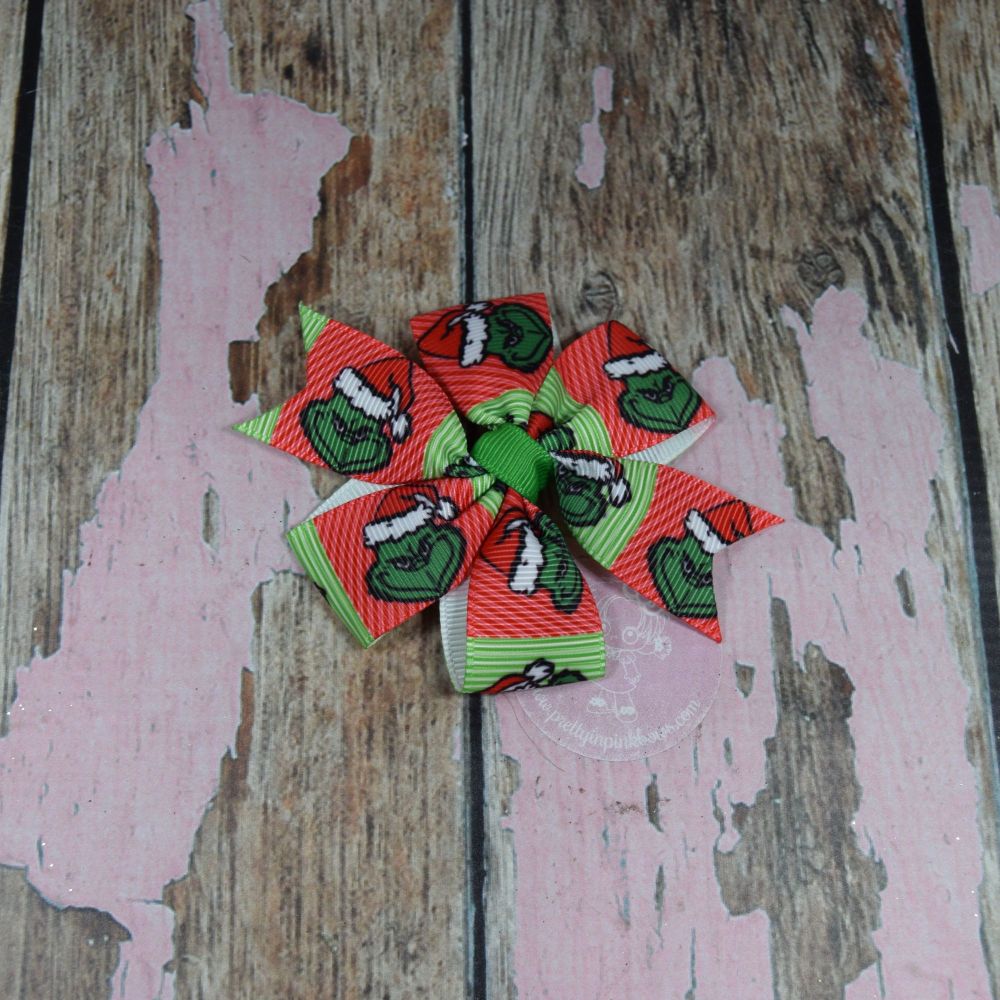 Green and Red Stripes The Grinch Pinwheel Bow