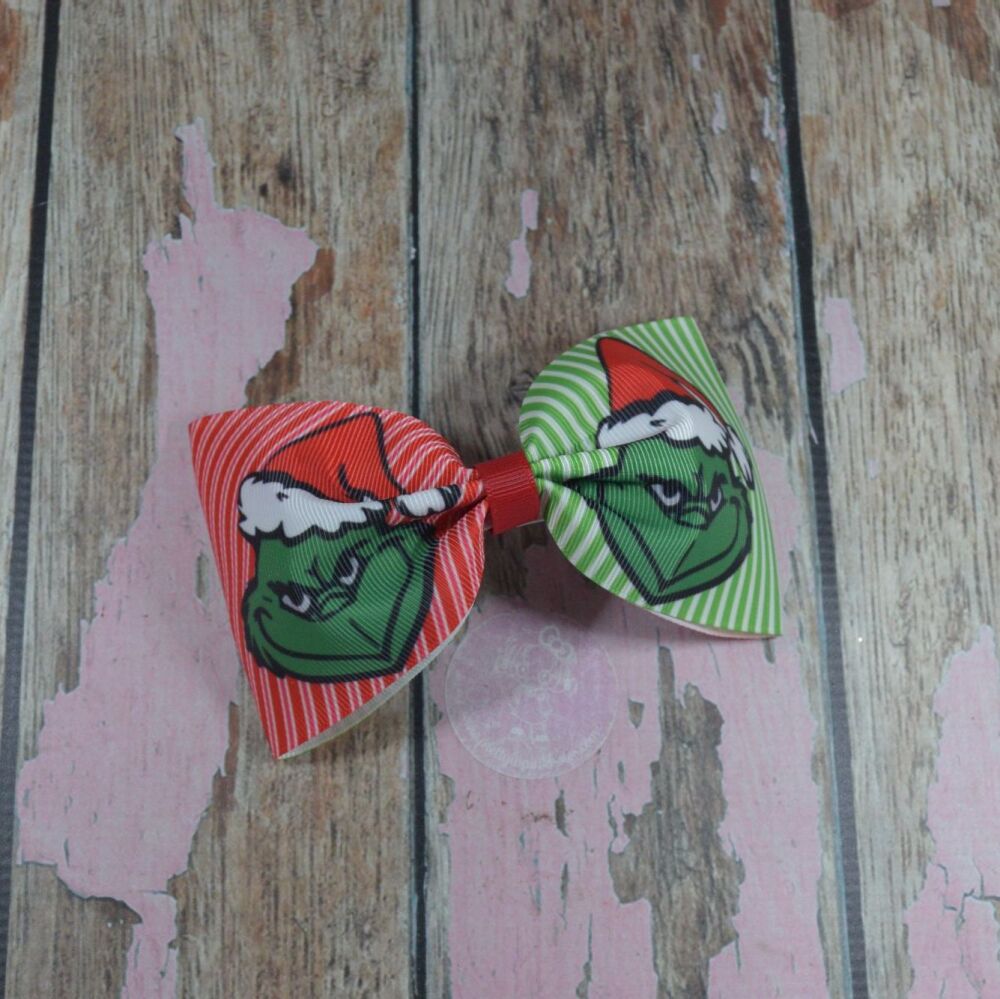 Large Minnie Bow - Candy Cane Grinch