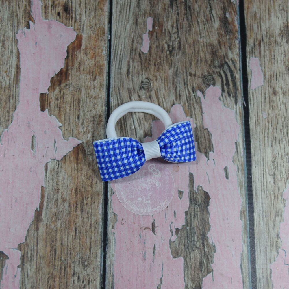 Small Minnie Bow - Blue Gingham on bobble