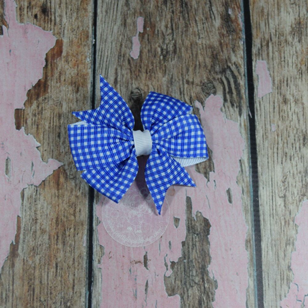 Pinwheel Bow - Blue Gingham on croc clip
