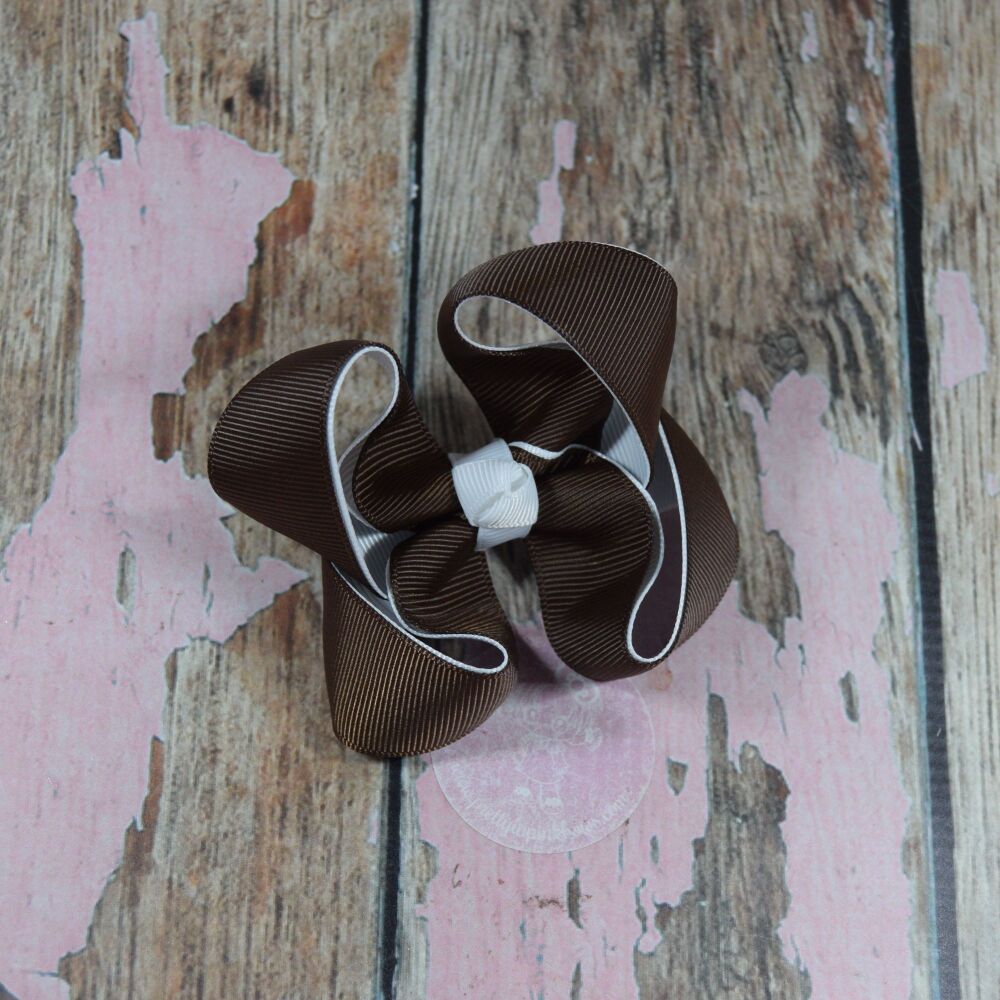 Double Layered Boutique bow - Brown and white