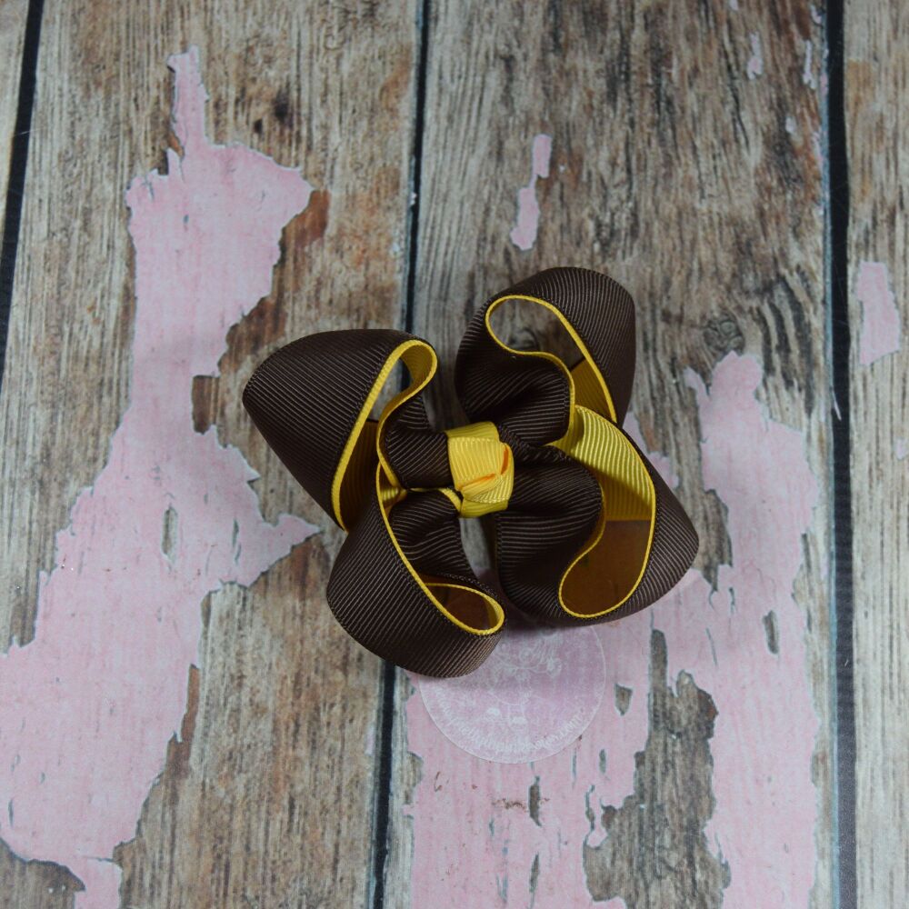 Double Layered Boutique Bow - Brown and Maize