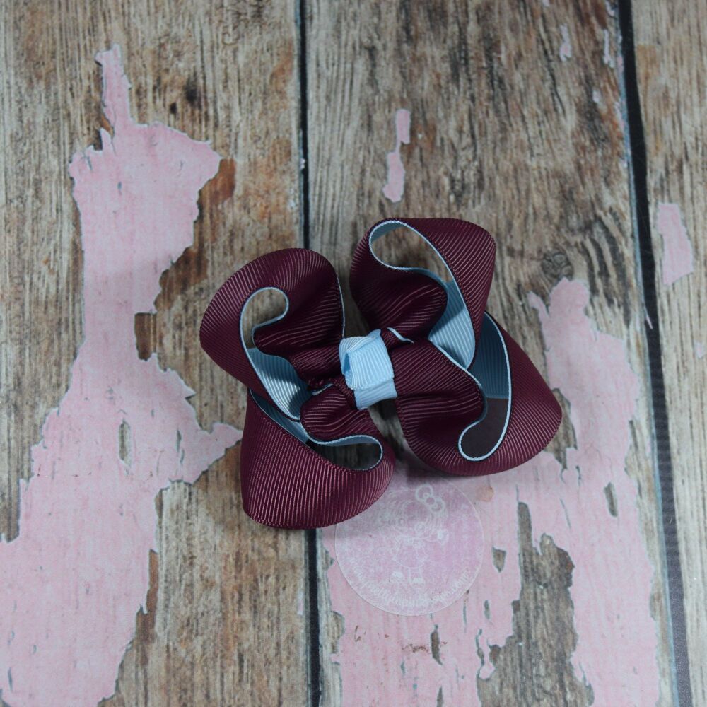 Double layered Boutique Bow - Burgundy and light Blue