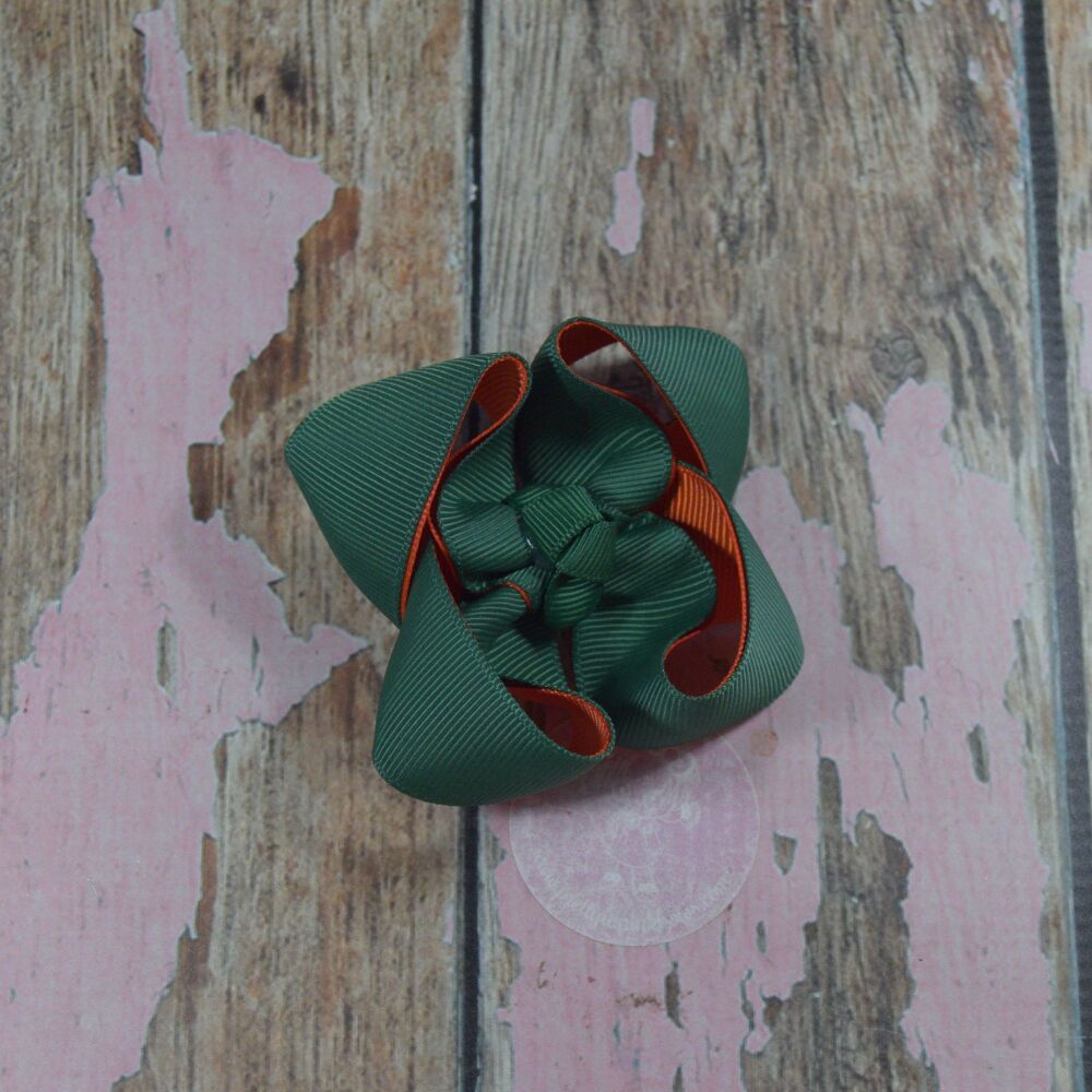 Double Layered Boutique Bow - Forrest Green ad orange