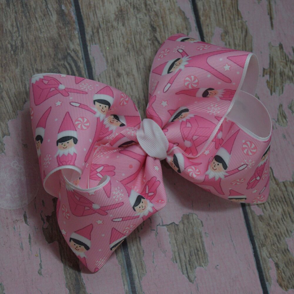 6" Double layered Boutique Bow - Pink Elves