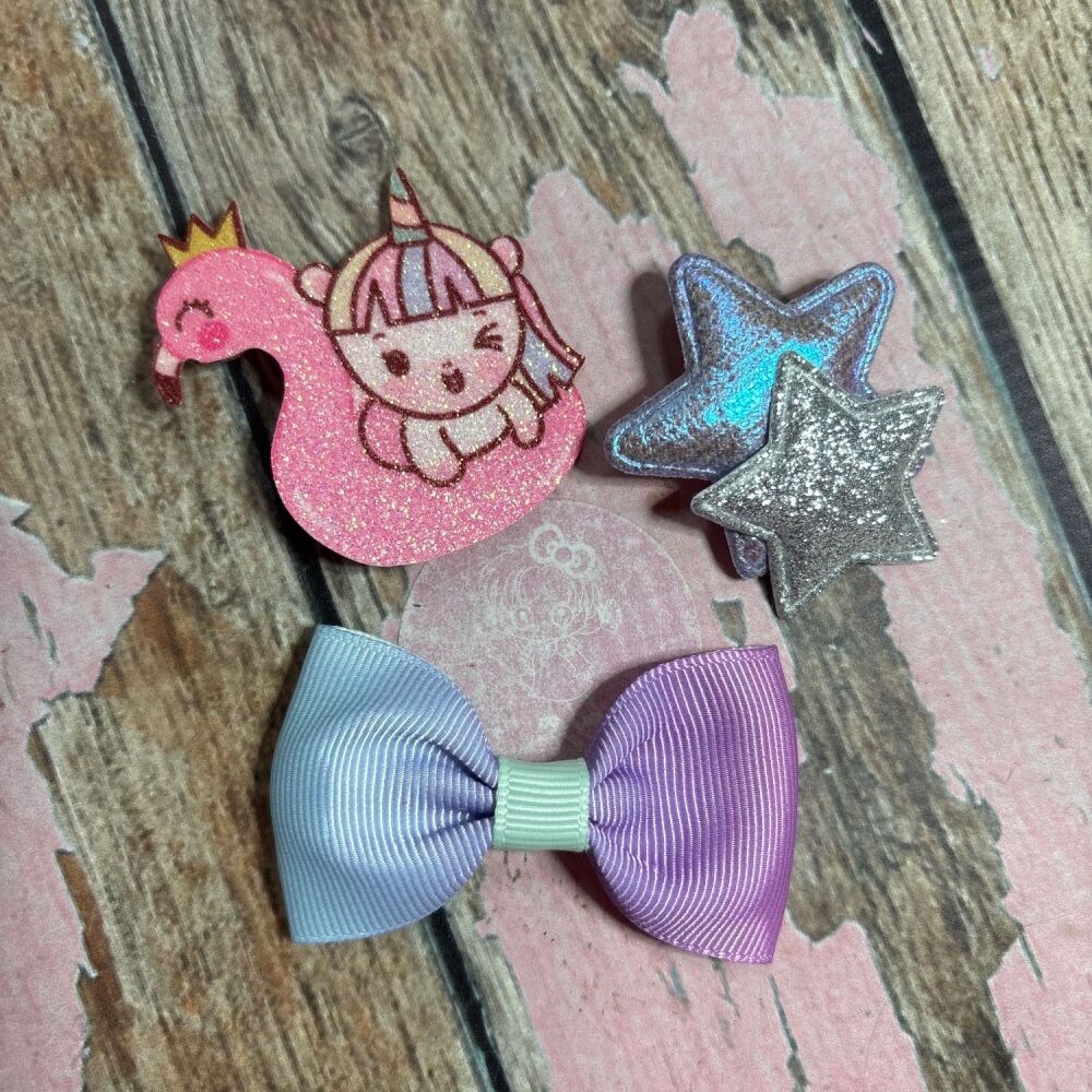 My First Clippie Set - Lilac flamingo unicorn
