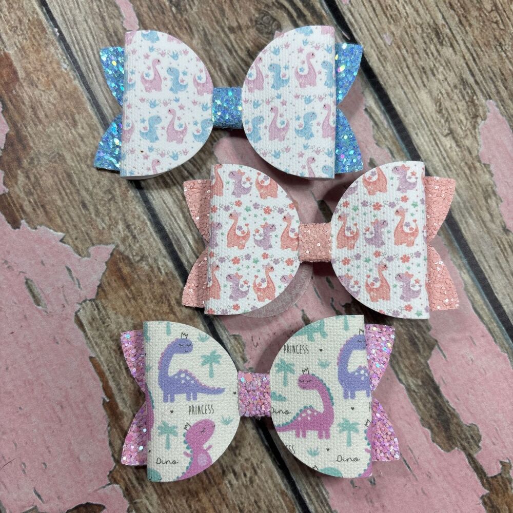 Doll Bow - Dinos , blue, peach, lilac