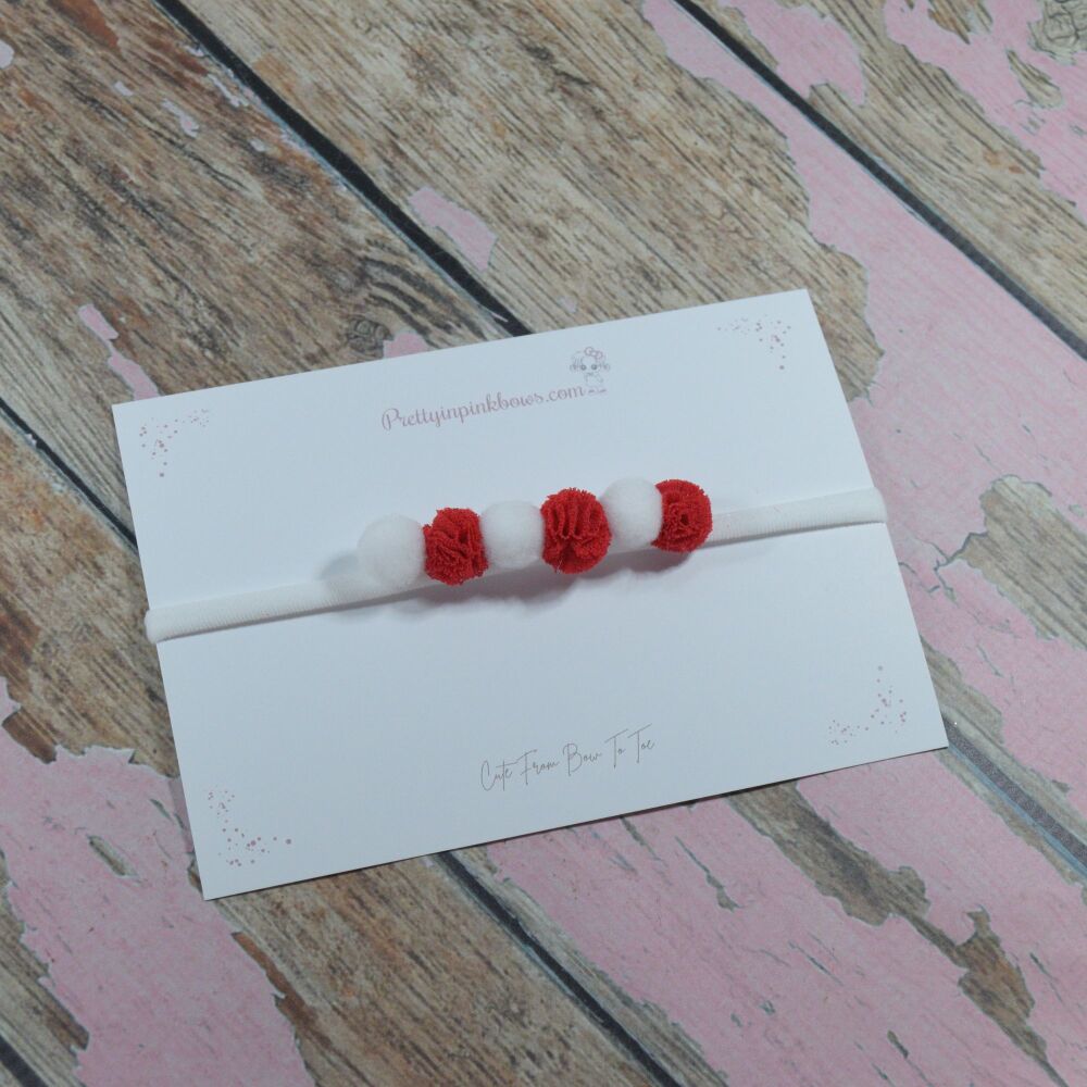Baby band - White and red pompoms