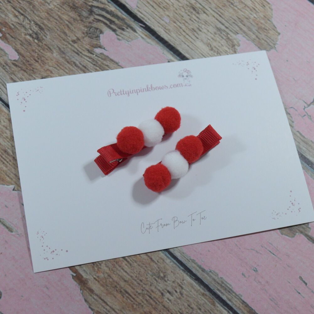 Clippies - Red and white pompoms