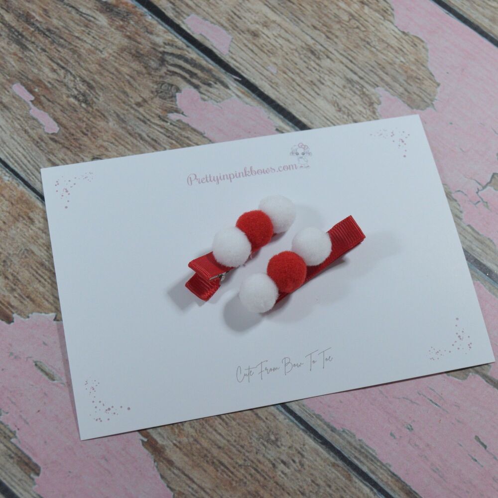 Clippies - White and red pompos