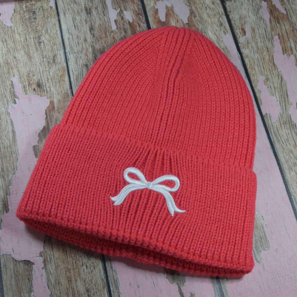 Beanie Hat - Watermelon with White Bow