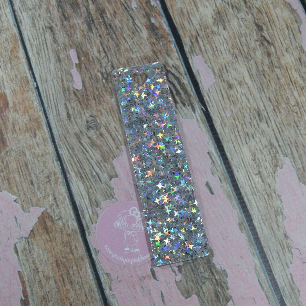 Heart Punch Bookmark - Silver AB Glitter Stars