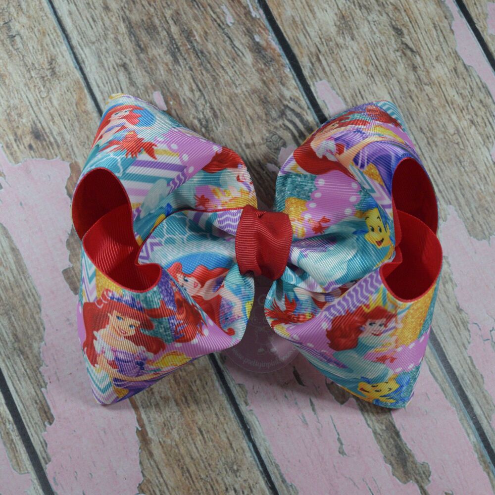 6" Double layer boutique bow - Little Mermaid