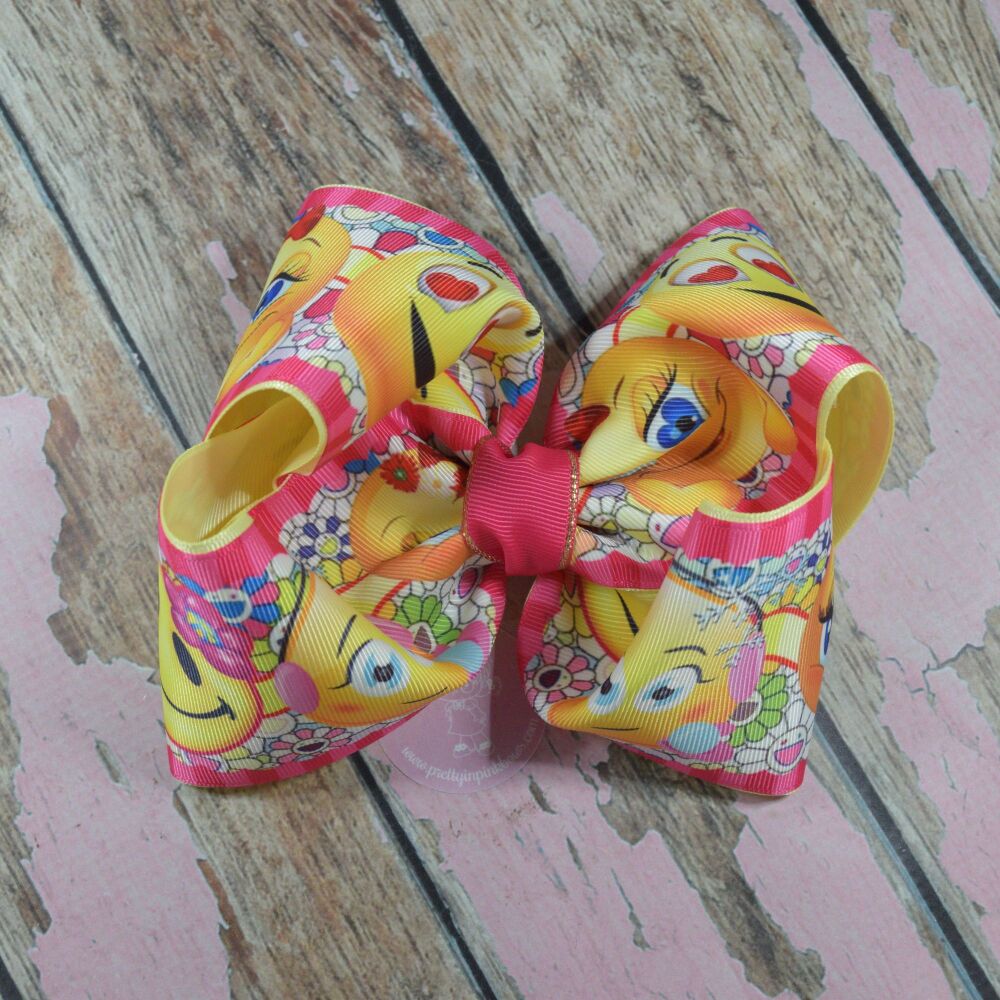 6" Double layer boutique bow - Emoji