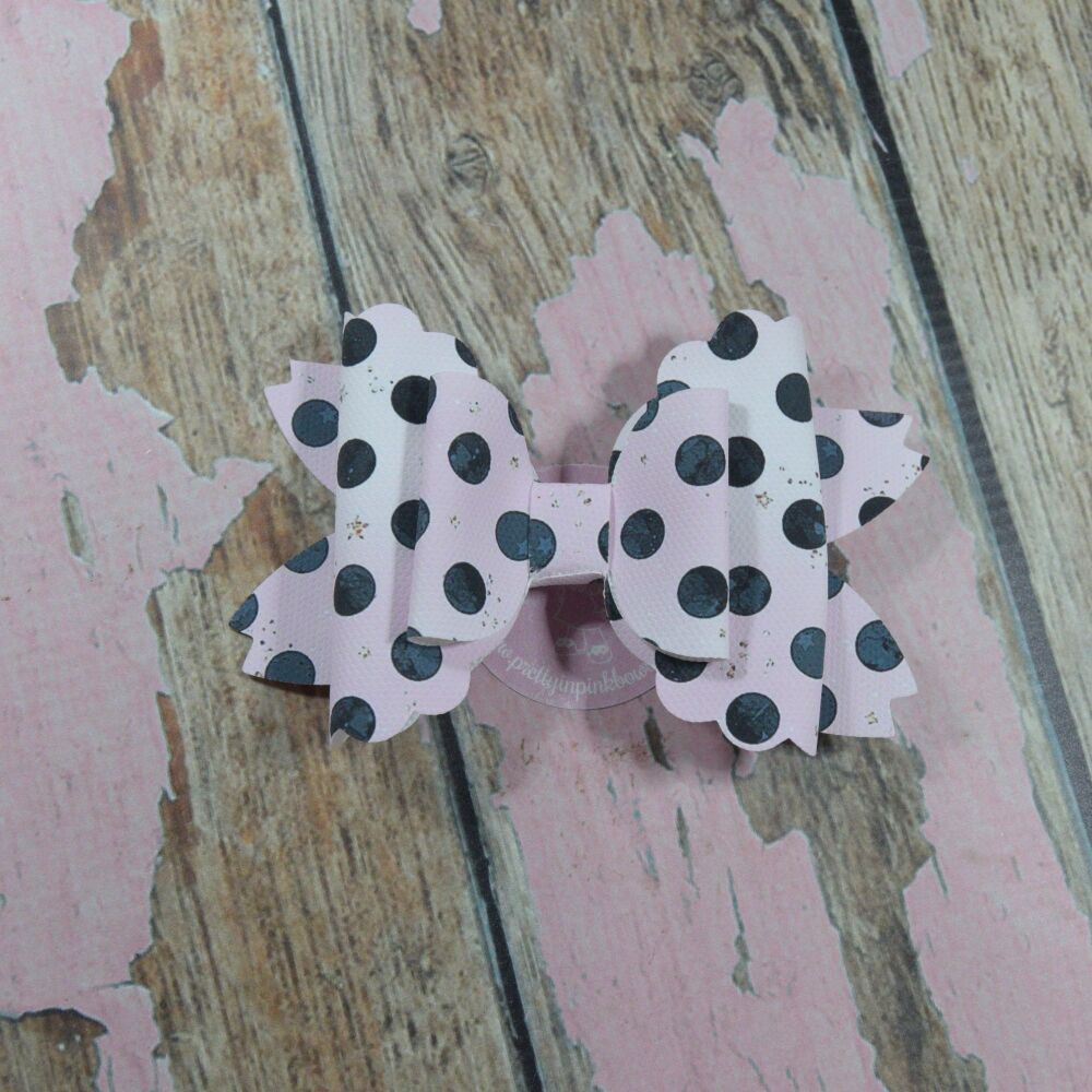 Abby Bow - Ice pink and black polka dots