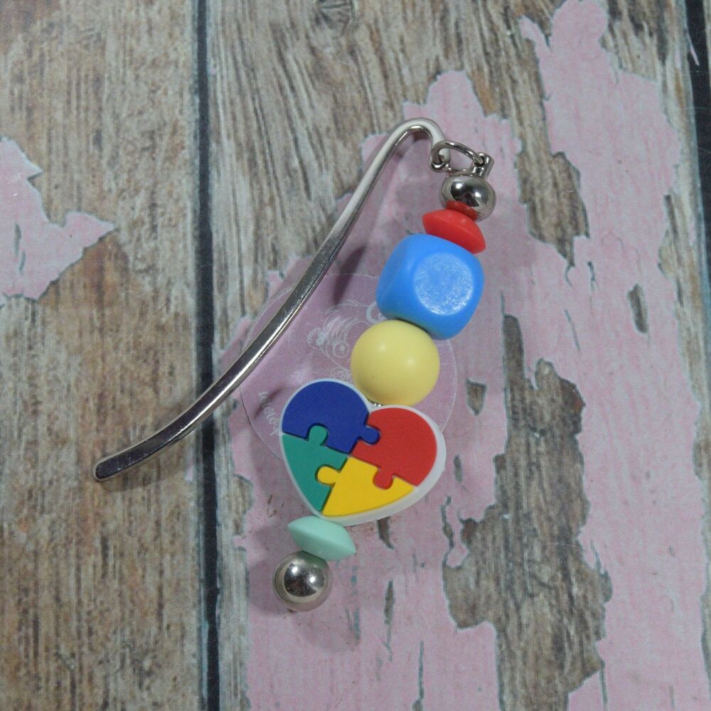 Charm Bookmark - Awareness heart for Autism