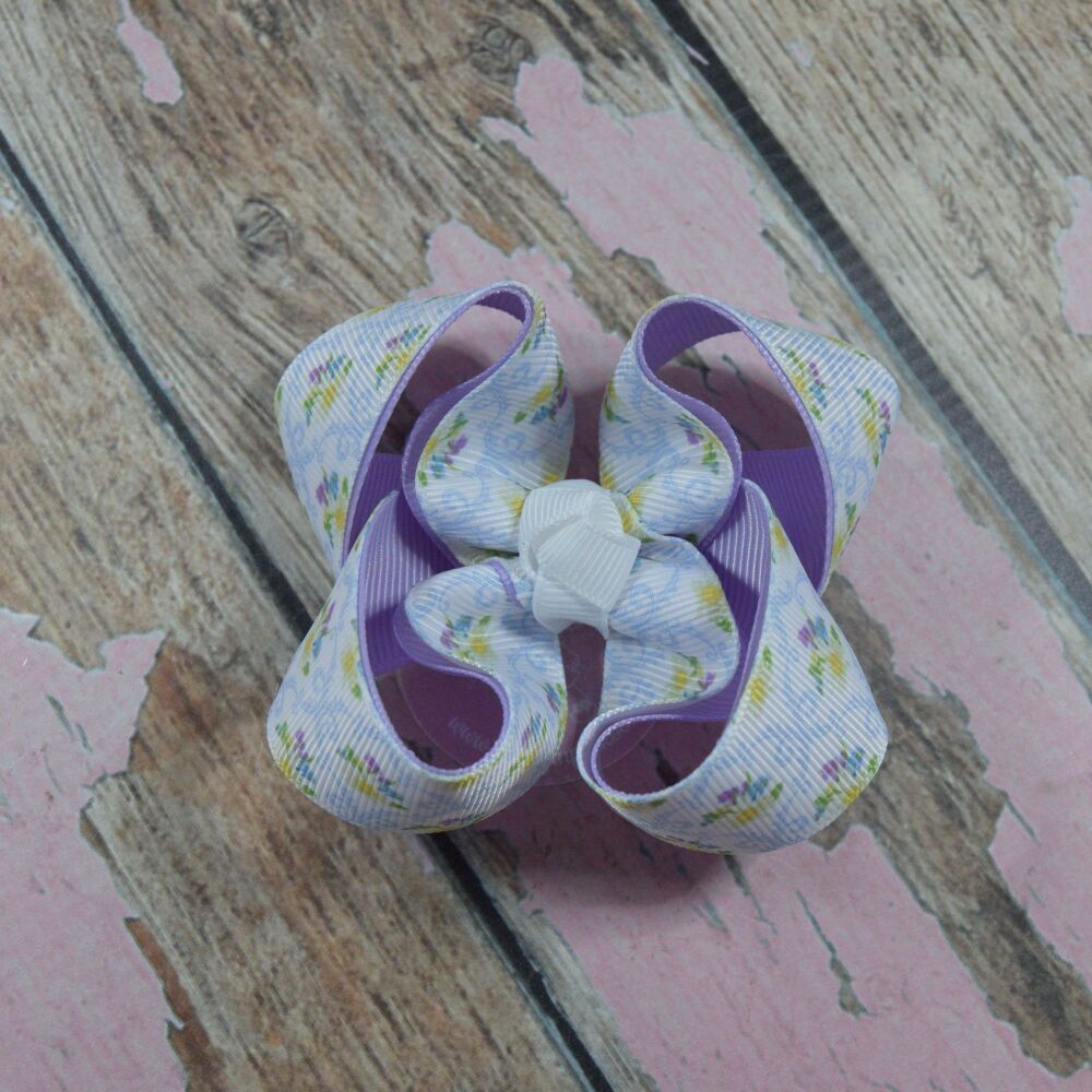 3" Double layered boutique Bow - Lilac French flowers