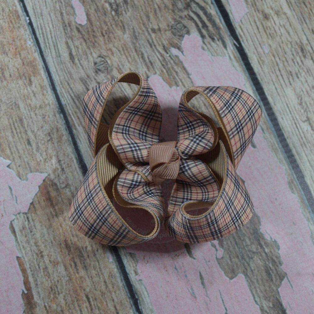 3" Double layered boutique Bow - Brown check